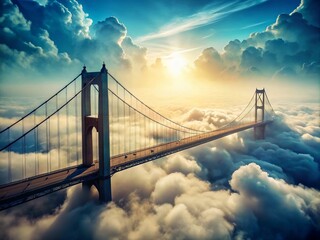 Fototapeta premium Vintage Style Photography of an Enchanting Bridge in the Sky Surrounded by Dreamy Clouds and a Serene Atmosphere Capturing the Essence of Imagination and Adventure