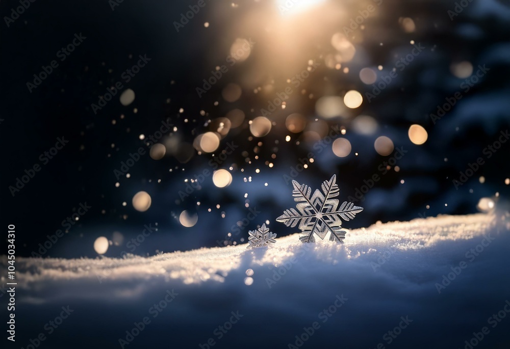 Poster a delicate snowflake sits atop a bed of pristine snow, illuminated by the warm glow of the setting s