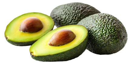 Freshly sliced avocados showcasing vibrant green flesh and smooth brown seeds in kitchen setting