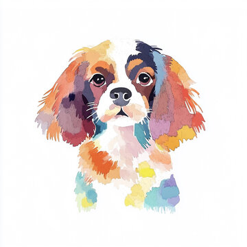 Cavalier King Charles Spaniel Watercolor Portrait in A11 Simple Style