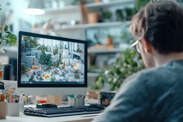 Architect Designing Futuristic Cityscape on Computer