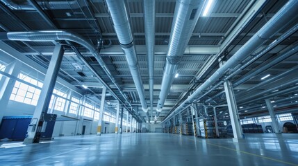Large Empty Warehouse with Pipes