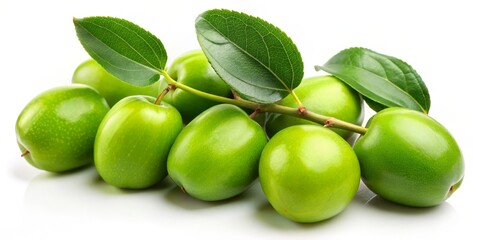 Obraz premium Ziziphus Mauritiana - Indian Jujube on White Background, Delicious Fruit, Nutritional Benefits, Healthy Snack, Tropical Delight, Botanical Interest, Nature's Bounty, Fresh Produce
