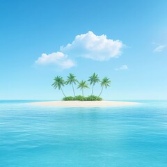 A tranquil tropical island with palm trees surrounded by clear blue water and a bright sky, perfect for relaxation and escape.