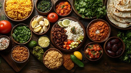 Diverse Cultural Foods on a Rustic Table