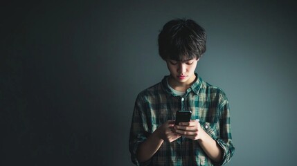 Fototapeta premium Lifestyle image of a junior high school male in casual clothes