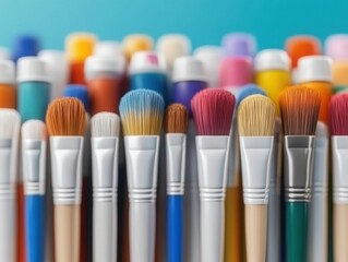 Fototapeta premium A vibrant collection of paintbrushes arranged in a colorful display, ideal for art projects and creative inspiration.