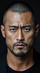 Obraz premium 短い髪とひげを持つ決意に満ちた男性の強い表情