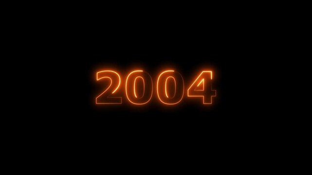 Calendar 2004 Sal neon glowing orange color animation. abstract glowing neon text icon 2004 on black background.