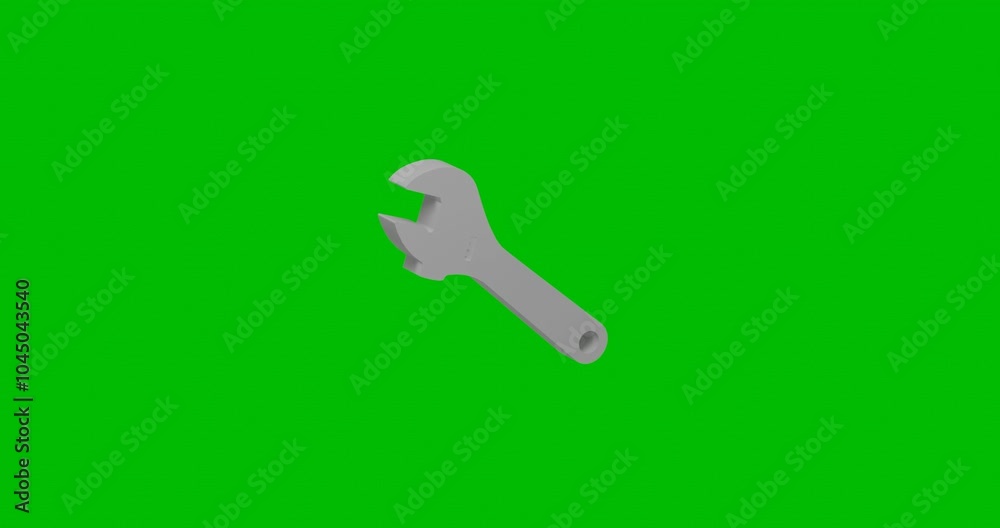 Poster animation of rotation of a white adjustable wrench symbol with shadow. simple and complex rotation. 