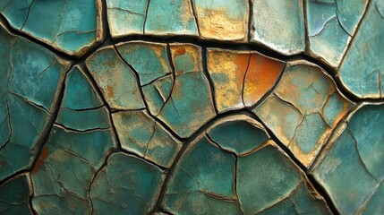 Cracked Turquoise Surface with Golden Accents