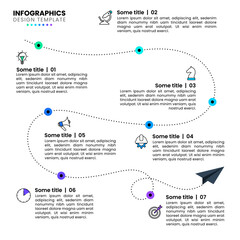 Obraz premium Infographic template. Timeline with paper plane and 7 steps
