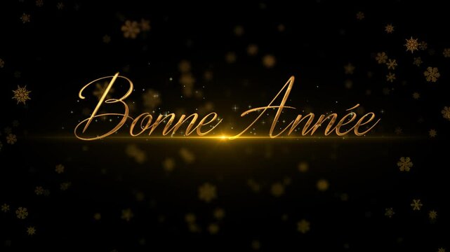 Bonne Ann&eacute;e - Happy New Year Golden Greetings Text in French Black Background