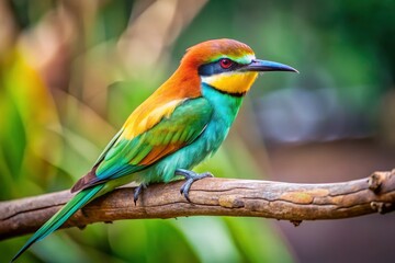 Obraz premium Vibrant Green Plumaged Bird Perched on Leafless Twig in Zoo Setting with Natural Background and Copy Space for Wildlife Photography