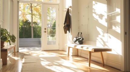Fototapeta premium Sunlit Entryway with a Bench