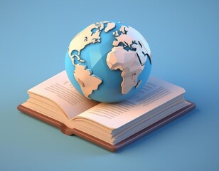 3D globe rests atop a book symbolizing the power of knowledge