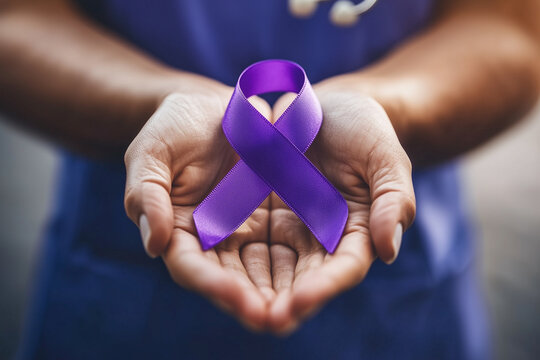 Healthcare professional holding purple awareness ribbon - Powered by Adobe