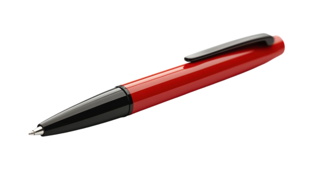 A sleek red pen resting elegantly on a white surface ready for inspired writing and creativity
