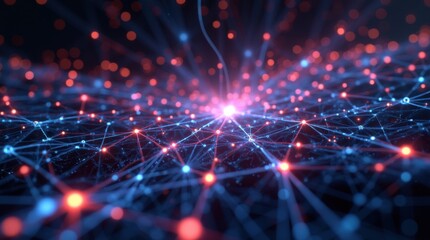 Obraz premium A complex futuristic matrix of glowing lines and nodes, representing data points and their interconnections.