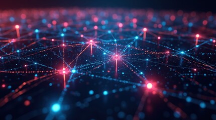 Obraz premium A complex futuristic matrix of glowing lines and nodes, representing data points and their interconnections.