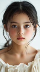Naklejka premium 柔らかな顔立ちと自然な美しさを持つ若い女性のポートレート