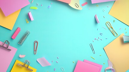 Colorful stickers, pushpin, paper clip, and curled note papers with empty space for your message. 