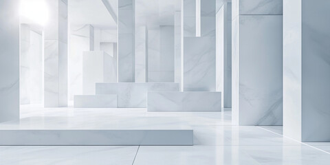 3d architectural image, design of an abstract and modern white background. template for presentation, power point, poster, web, backrog. tehcnological and geometrical background. laptop