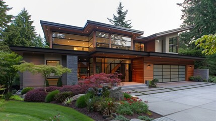 Fototapeta premium Modern House with a Lush Garden