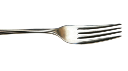 A shiny silver fork resting on a bright white background inviting culinary creativity