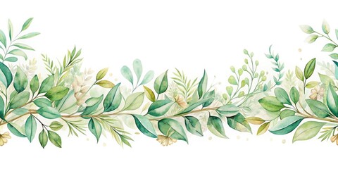 Obraz premium Watercolor Seamless Border with Greenery and Letters for Creative School Frame Design, Ideal for Stationery, Scrapbooking, and Artistic Projects