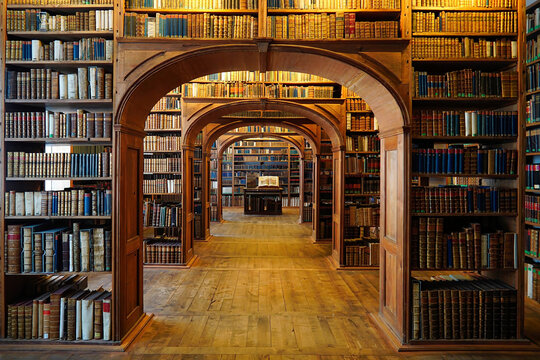 Goerlitz, Germany - July 17, 2024: The Historical Library Hall of the Upper Lusatian Society of Sciences is one of the most impressive libraries in Germany.