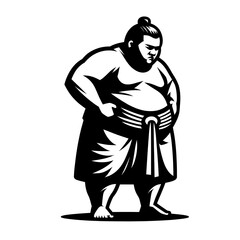 Black and white isolated vector illustration of sumo wrestler on white background.	