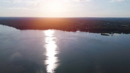Quiet lake with scattered boats