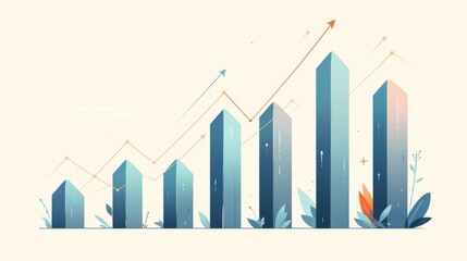 Business growth, rising bar charts and arrows, flat design illustration ,clean background