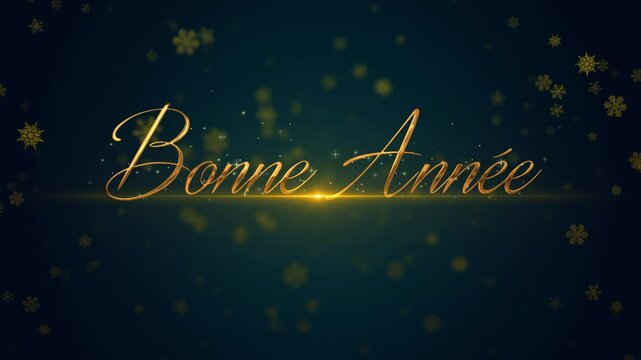 Bonne Ann&eacute;e - Happy New Year Golden Greetings Text in French Blue Background