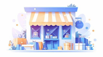 E-commerce business, online store interface, flat design illustration ,clean background
