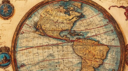 Fototapeta premium Close-up of a vintage globe, with intricate map details representing the love of travel and the excitement of worldwide exploration