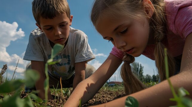 Kinder betreiben zu Bildungs- und Umweltzwecken Bio-Gartenarbeit im Freien