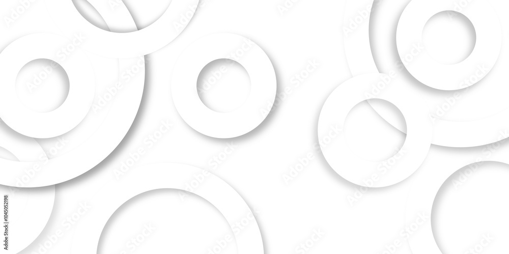 Poster black and white abstract background.Abstract white and grey geometric overlapping circle ring background with shadow. Vector illustration.paper style white monochrome background 
