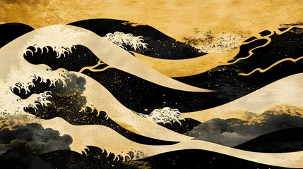Fotobehang Abstract Background of Waves in Black and Gold © Siasart Stock