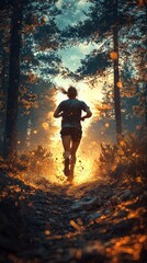 Fototapeta premium People Running in a Park with Sunrise