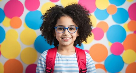 hispanic latino kid girl nerd casual bright background wearing fashion portrait