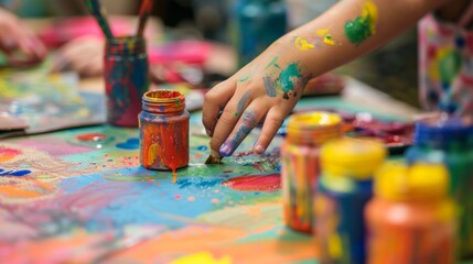 A handson art exhibit with various materials and supplies for children to create and express their creativity.