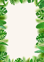 Tropical leaves frame background border 