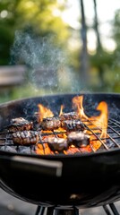 Feuriger Barbecue-Grill mit gl&uuml;hender Glut f&uuml;r fr&uuml;hlingshaftes Kochen und Essen im Freien