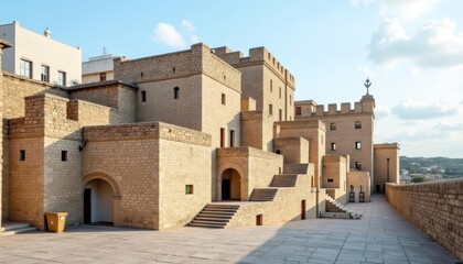 Naklejka premium Historic stone fortress under a clear sky