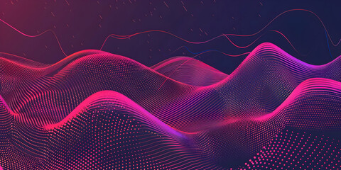 Abstract vector graphic design of a pink halftone pattern on a dark purple background, with sound waves,
