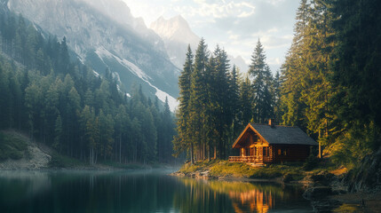 Fototapeta premium Remote Mountain Cabin Landscapes That Inspired Wand