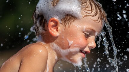 Fröhlicher Sommerspaß aus der Kindheit mit Wasser und Seifenblasen für spielerische Erinnerungen