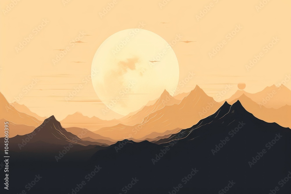 Poster Moon and mountain silhouette landscape outdoors.